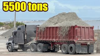 Trucks are unloading 5,500 tons of materials onto the barge S8:E3/ JAMAICA 🇯🇲