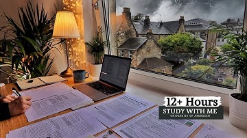 12 HOUR STUDY WITH ME on A RAINY DAY | Background noise, 10 min Break, No music, Study with Merve