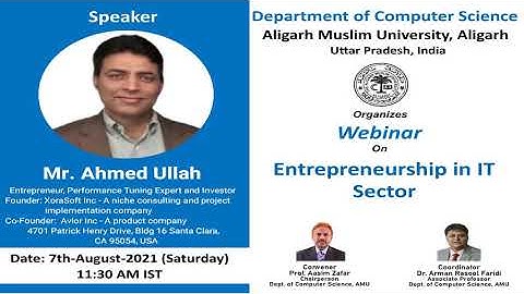 Webinar on Entrepreneurship in IT Sector | Dept. of Computer Science, AMU