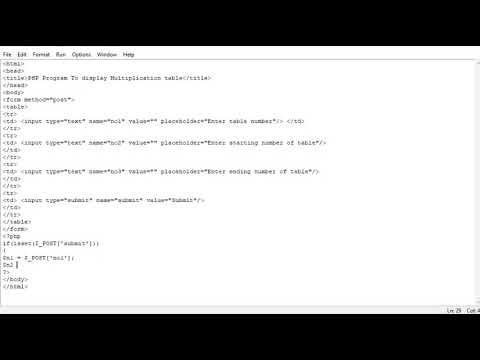 PHP Program To display Multiplication table