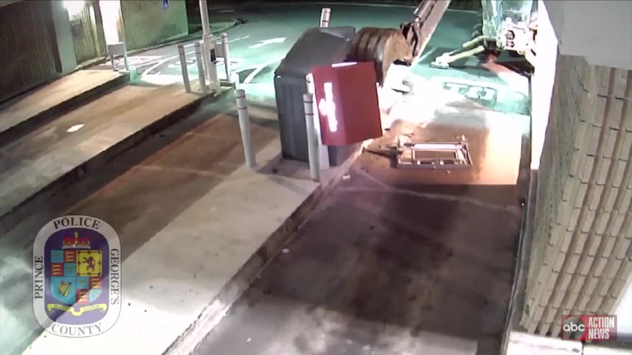 Man tries to break into ATM using stolen backhoe - YouTube