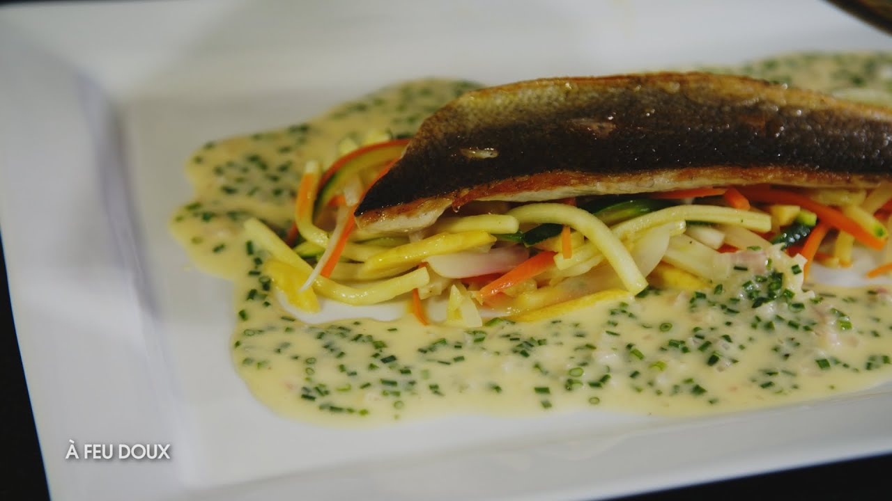 Filet de bar, étuvée de légumes, beurre au Blanc des Vosges