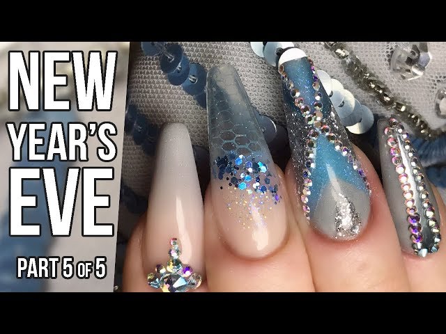 Fashion Matching Nail Design Part 5 - Stamping and Stones - New Years Eve Nails
