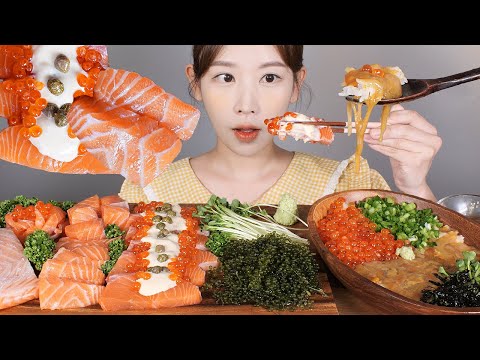 오랜만에 연어🧡 하지만 주인공은 해삼내장 덮밥 <strong>Sea</strong> cucumber intestine <strong>over</strong> rice &amp;amp; salmon sashimi mukbang korean food