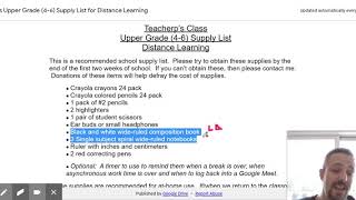 Teacherp's Upper Grade (4-6) Supply List for Distance Learning