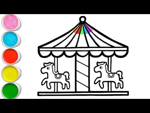 Cute Carousel 🎠 ️🎠 Drawing Painting Colouring for kids, Toddlers Easy ...