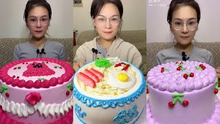 Eating Most Delicious Fruits Creamy Cake 🍰 ( soft chewy sounds ) 크림 케이크 먹방  MUKBANG Satisfying screenshot 3