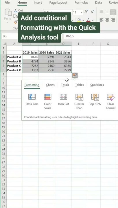 Add conditional formatting with the quick analysis tools #excel # ...