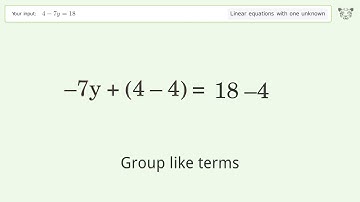 Linear equation with one unknown: Solve 4-7y=18 step-by-step solution