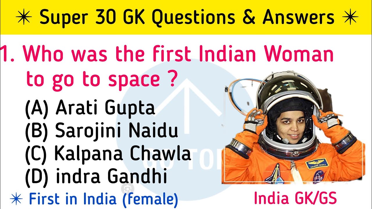 Top 30 India GK Questions and Answers | First in India ( Female) | Static Gk | Tricks | Go Top GK
