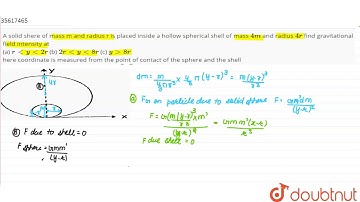 A solid shere of mass m and radius r is placed inside a hollow spherical shell of mass `4m`
