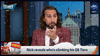 Nick Wright's SHOCKING QB Tiers, Mahomes DROPS, Hurts RISES, Allen DROPS, FIRST THINGS FIRST REACTS