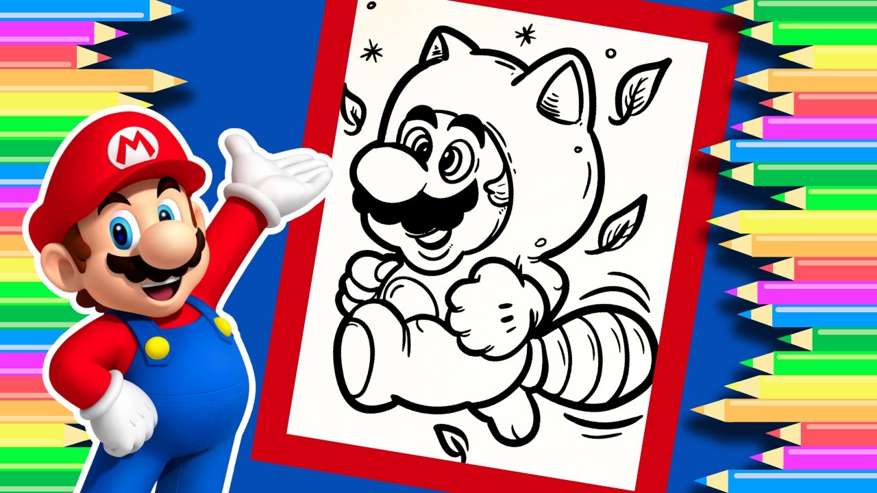Mario in his Racoon suit from Super Mario Brothers Coloring Fun | Easy and Fun Coloring Page ...