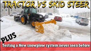 Tractor Vs Skid steer: head to head Competition using a NEW snowplow system 4k