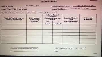 ALS RPL Form 2 Record of Trainings