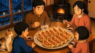 Cooking Crispy Gyoza with Family: A Rainy Evening in a Cozy Japanese Countryside Home 🌧️