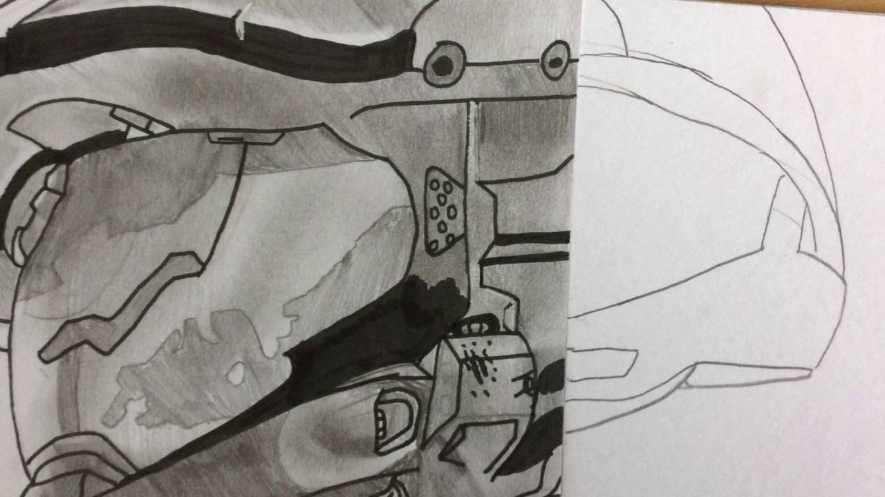 How to draw Halo 4`s cover art -2 (Back of helmet)