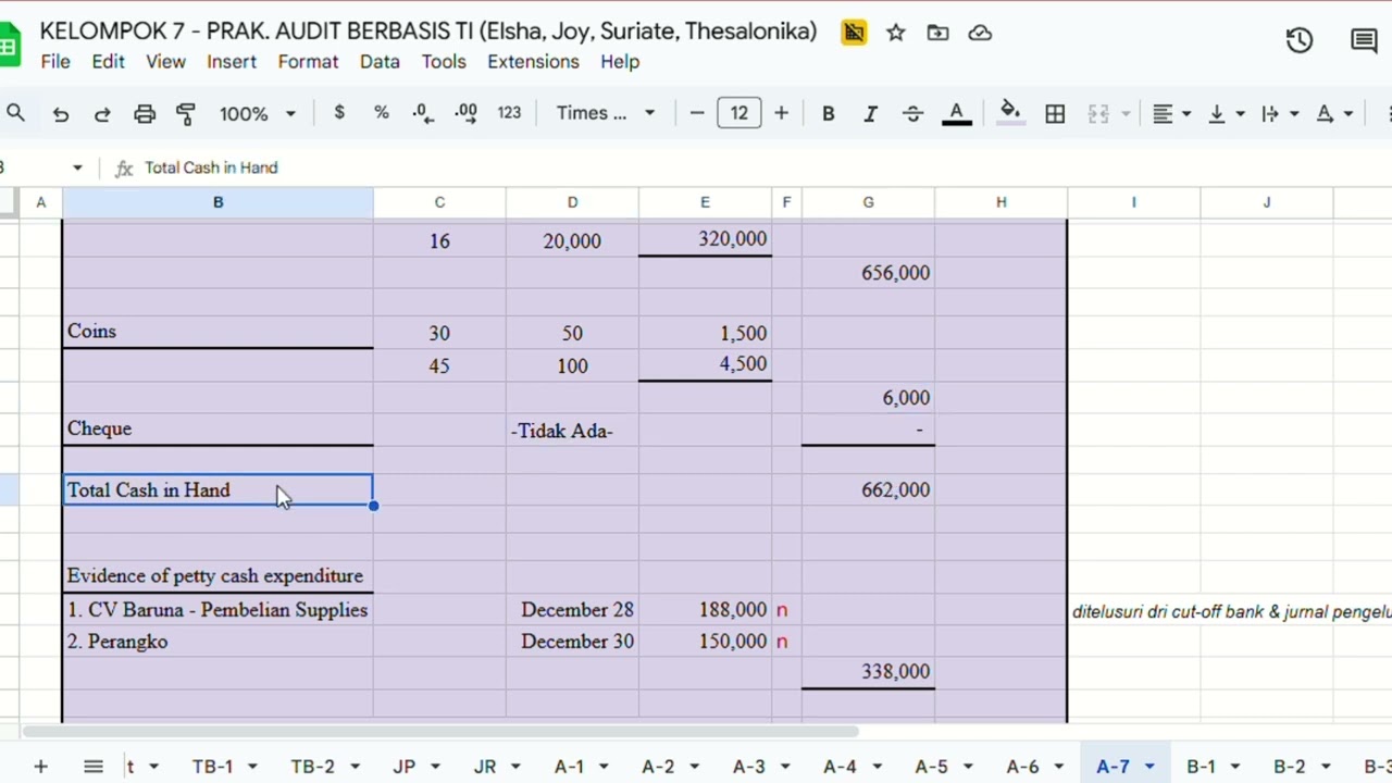 KASUS PT BINA CITRA PESONA KODE A DAN B