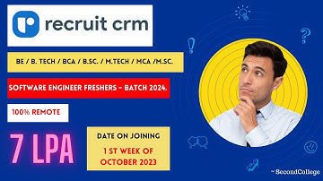 Recruit CRM Hiring 2024 Batch Off Campus |  7 Lakhs Salary Package Work From Home Job for Freshers