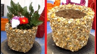 DIY, HOW TO MAKE A POT WITH CEMENT AND DIAMOND STONE,
