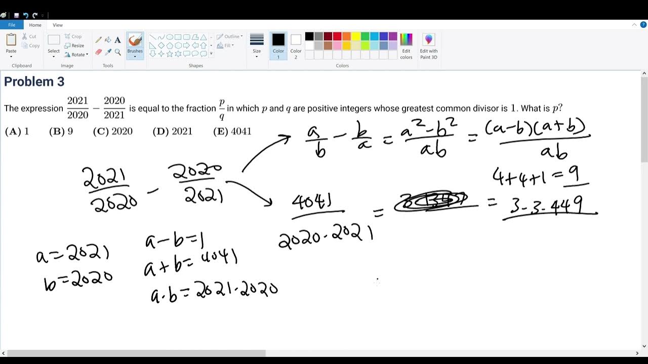 2021 AMC 10B Problem 3 Fall YouTube
