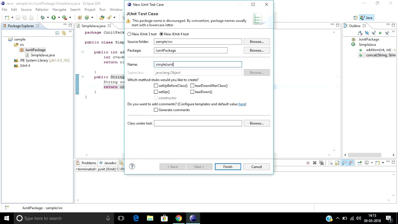 Easy way to write simple Junit testing in eclipse