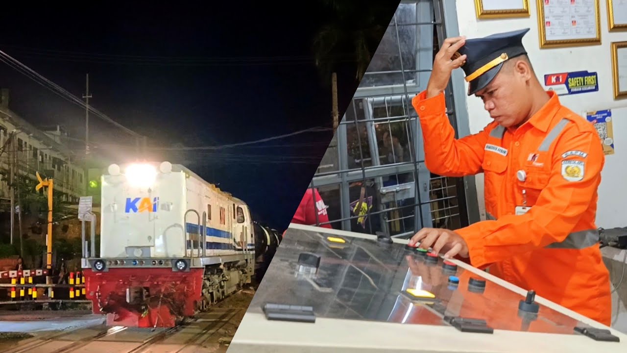 MELIHAT CARA KERJA PETUGAS PJL MENUTUP PALANG PINTU PERLINTASAN KERETA API‼️