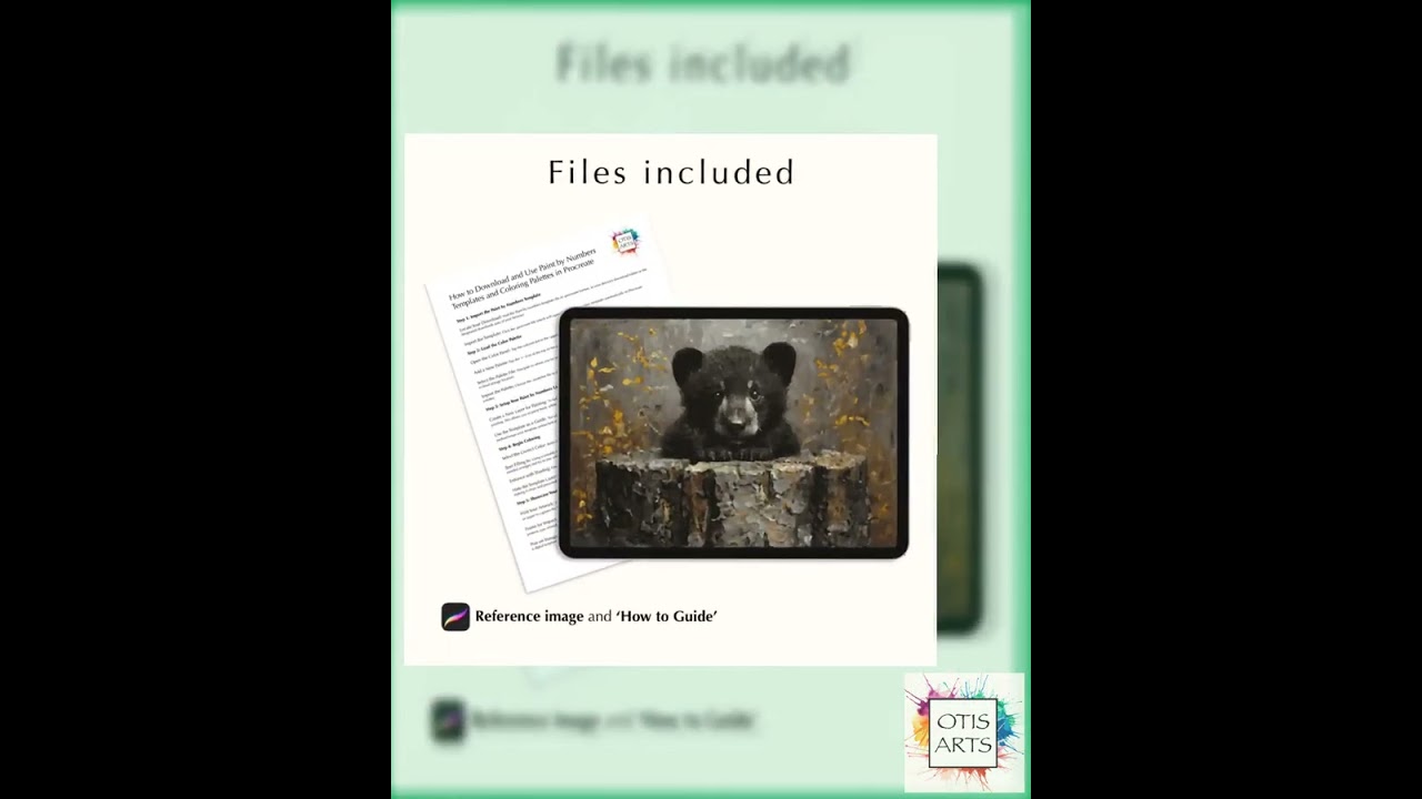 Digital Paint by Numbers for Procreate - Black Bear Cub on Tree Stump Painting Kit for Procreate