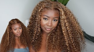 BEST BLONDE HIGHLIGHTS! 💛🤎 JERRY CURLY WIG INSTALL | KLAIYI HAIR