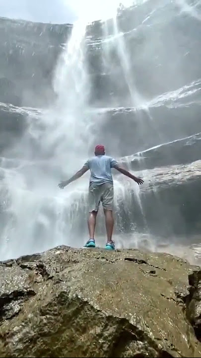 Oversize Shower by the Waterfall 🚿 #travel #shorts #travelshorts #waterfall #mountain