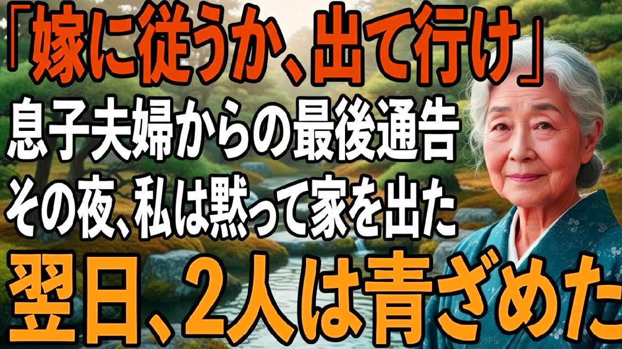「嫁に仕えるか、出ていくか選べ」最後通告を突きつけてきた息子夫婦。その夜、私は黙って家を出た→翌日、真実を知った2人は顔面蒼白に…【シニアライフ】【60代以上の方へ】