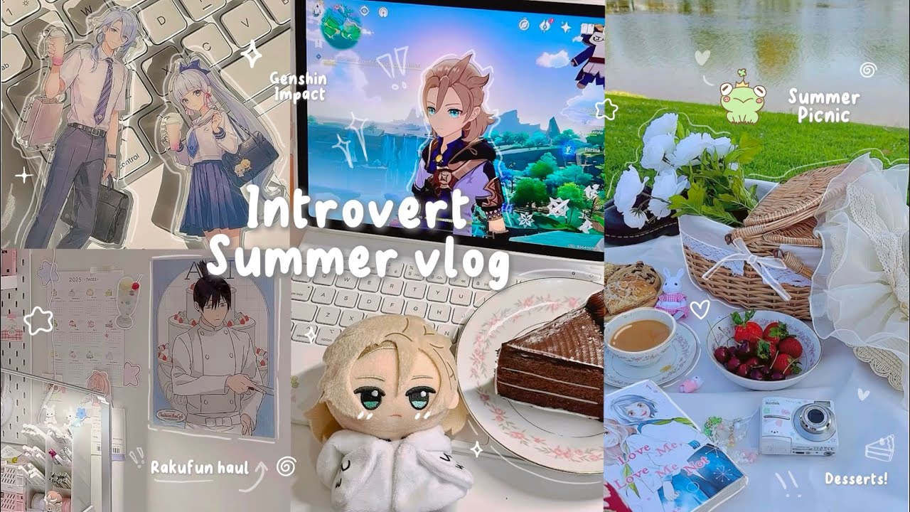 Mini aesthetic vlog 🎐 summer picnic ⋮ Genshin gameplay ⋮ huge Rakufun haul ⋮ unboxing and more !!⋆.˚