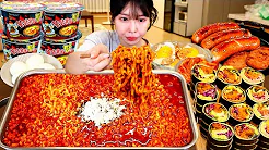 ASMR MUKBANG| Fire Spicy Ramyun Noodles?. Kimbap, Sausage, Spam, Kimchi, Soy Rice with Eggs.