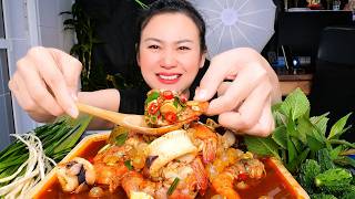 Thai food ASMR ยำเส้นเล็กทะเลกุ้งจัมโบ้เต็มปากเต็มคำไข่ปลาริวกิวมันๆSpicy noodle salad MUKBANG SHOW