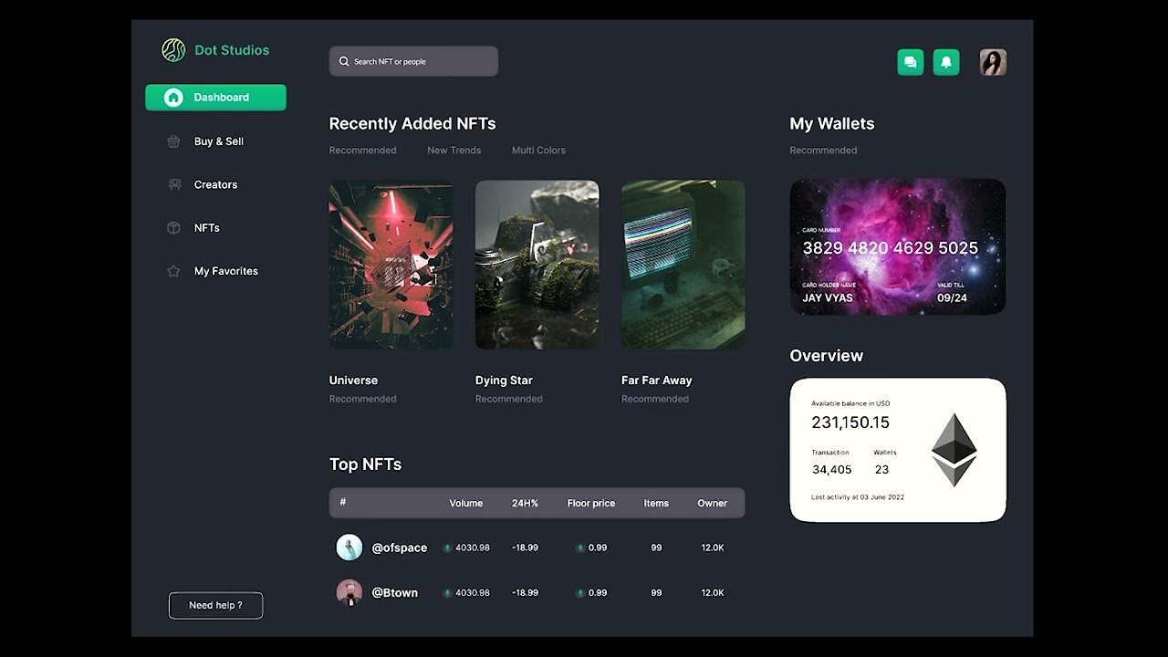 UI Dashboard Design | NFT Dashboard | Figma Design