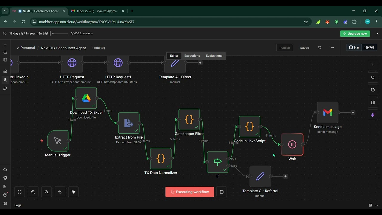 Healthcare recruitment automation demo showing personalized email being generated