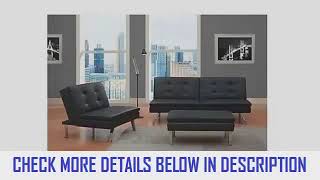 Black Modern Sectional Sofa Futon Convertible Sleeper Bed Couch Chaise Ottoman
