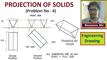 PROJECTION OF SOLID OF A EQUILATERAL TRIANGULAR PRISM - Problem no 4 || Engineering Drawing