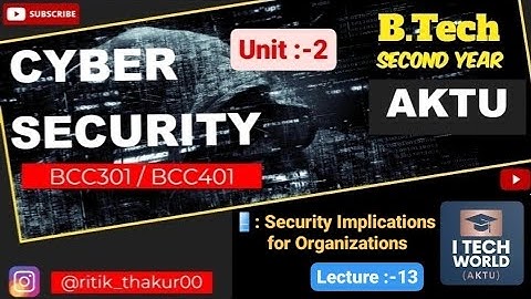 Cyber Security (Lec :-13) Unit :-2 Security Implications B.Tech AKTU 2 Yr All Branch BCC301/BCC401