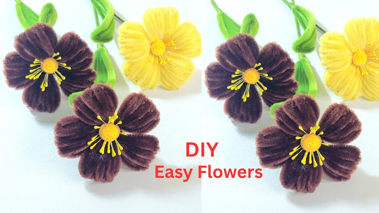 DIY Pipe Cleaner Easy to Make Beautiful Flowers by Handmade | Brown & Yellow Chenille Easy Flowers.