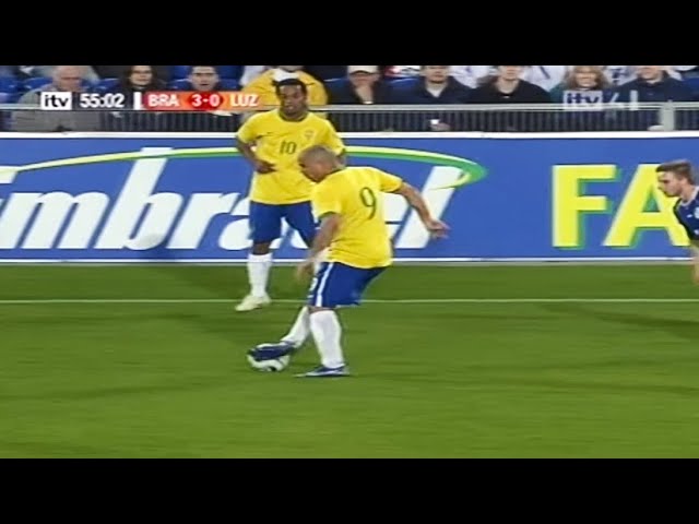 Brazilian Ronaldinho Gaucho celebrates his goal against Bolivia at