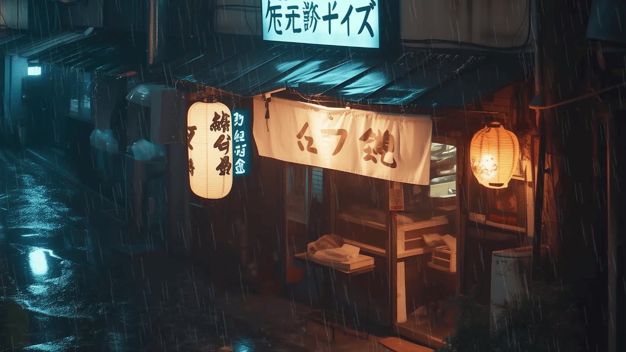 Rain outside a Tokyo storefront ☔ hours pass, lofi plays softly, nothing else needs attention