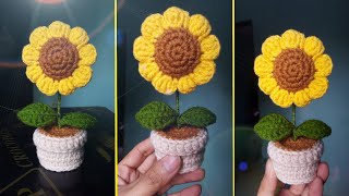 How to make very easy Crochet Mini SunFlower in a Pot | beginner friendly