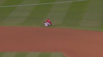 LAA@MIN: Aybar slides, fires to rob Mauer of a hit