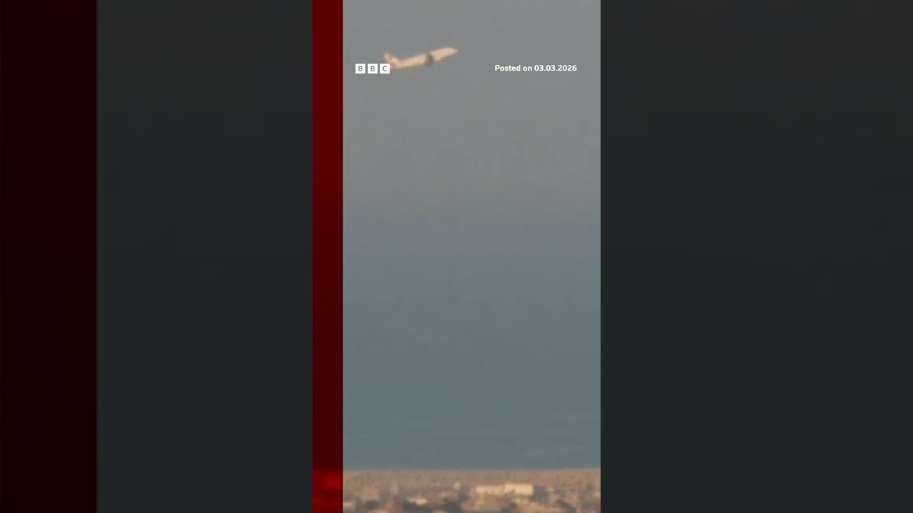 Commercial airplane takes off as Israeli strikes hit Beirut. #Beirut #Israel #BBCNews | BBC News