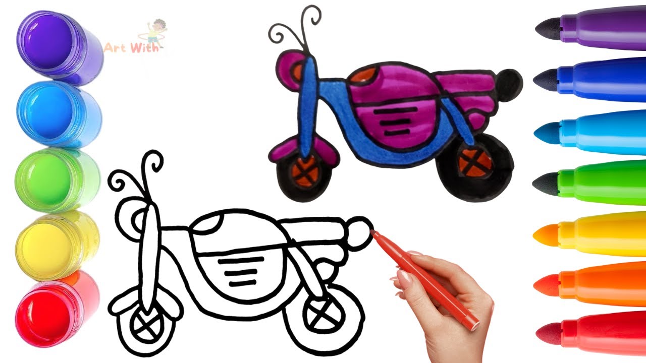 How To Draw cute Motorcycle Drawing, Painting & Coloring For Kids and Toddlers_🌈🎨