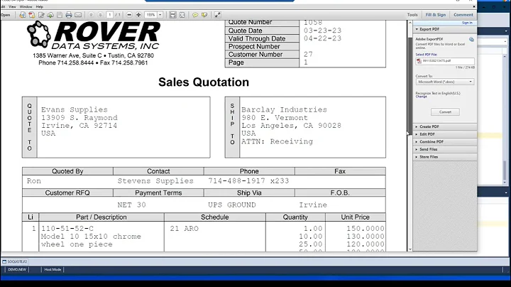 Rover ERP Tutorial: Sales Quote and Order