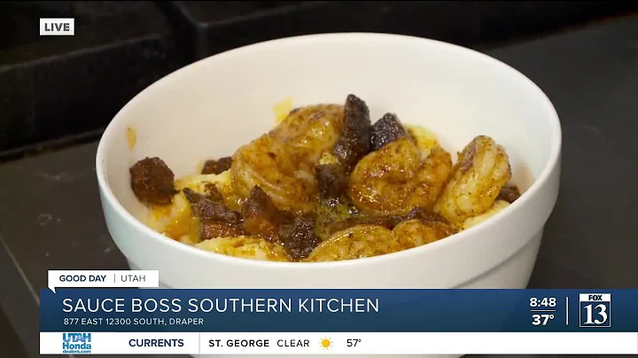 Chef Julian shows Lexie the shrimp and grits at Sa...