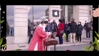 Chinese girl wearing Chinese Han style clothing and her Chinese zither.