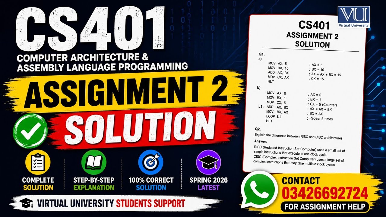 CS401 Assignment 2 Solution Spring 2026 | 100% Correc#VUAssignmentst ...